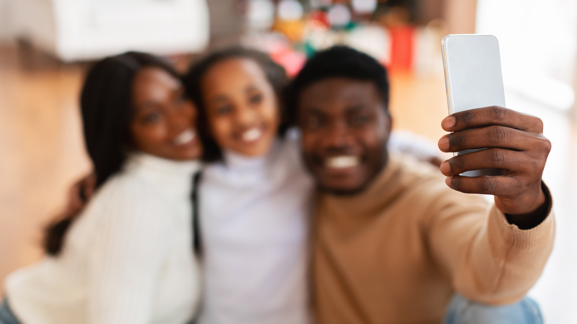 Happy Black  of Three People Taking Selfie